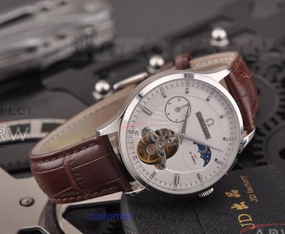 Perfect Replica Omega Deville Stainless Steel Bezel Moon-Phase Tourbillon Dial 42mm